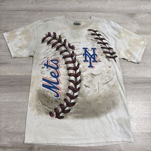 New York Mets Baseball Shirt Liquid Blue Men’s Large Beige Tie Dye